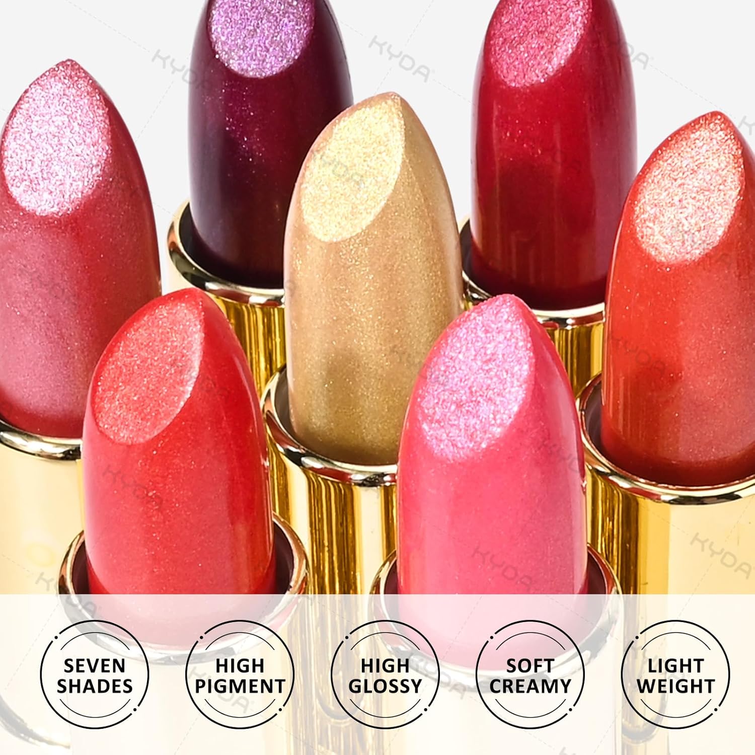 Kyda Golden Shimmer Lipstick, Metallic Pearl Lipstick, Lasting Non-Sticky Glitter Lips Color, High Glossy Lips Makeup For Women, Golden Luster : Beauty & Personal Care