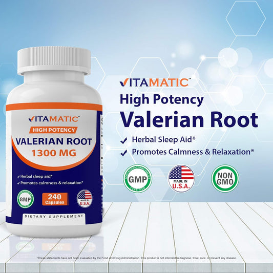 Vitamatic Valerian Root 1300 mg 240 Capsules - 4X Concentrated Extract (Pack of2)