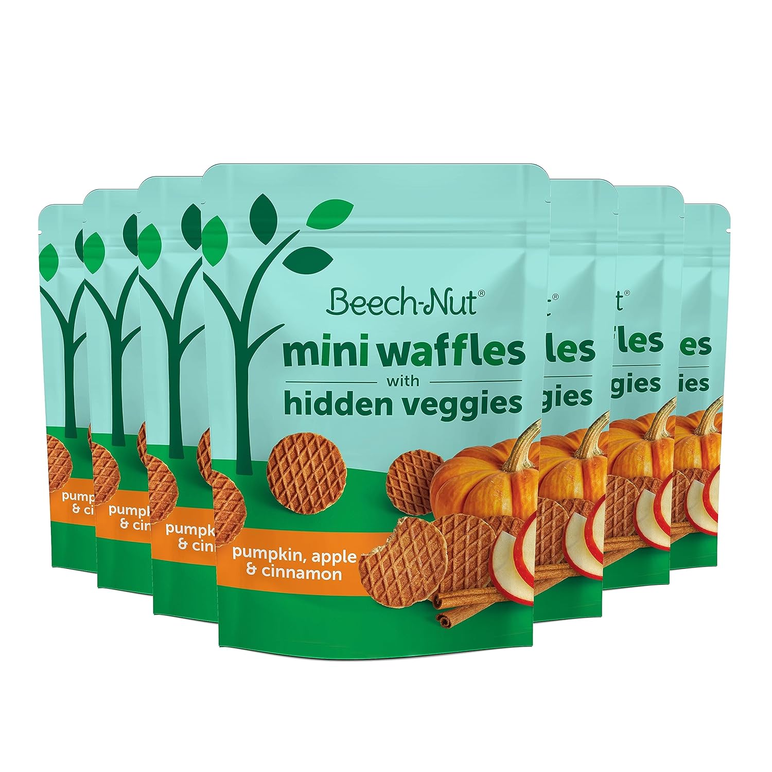 Beech-Nut Toddler Snacks, Mini Waffles With Hidden Veggies, Pumpkin Apple Cinnamon, Non-Gmo, 3.2 Oz Bag (7 Pack)