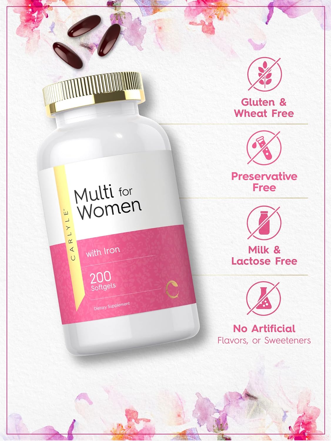 Carlyle Multivitamin For Women | 200 Softgels | With Iron | Nutritional Support Supplement | Non-Gmo & Gluten Free