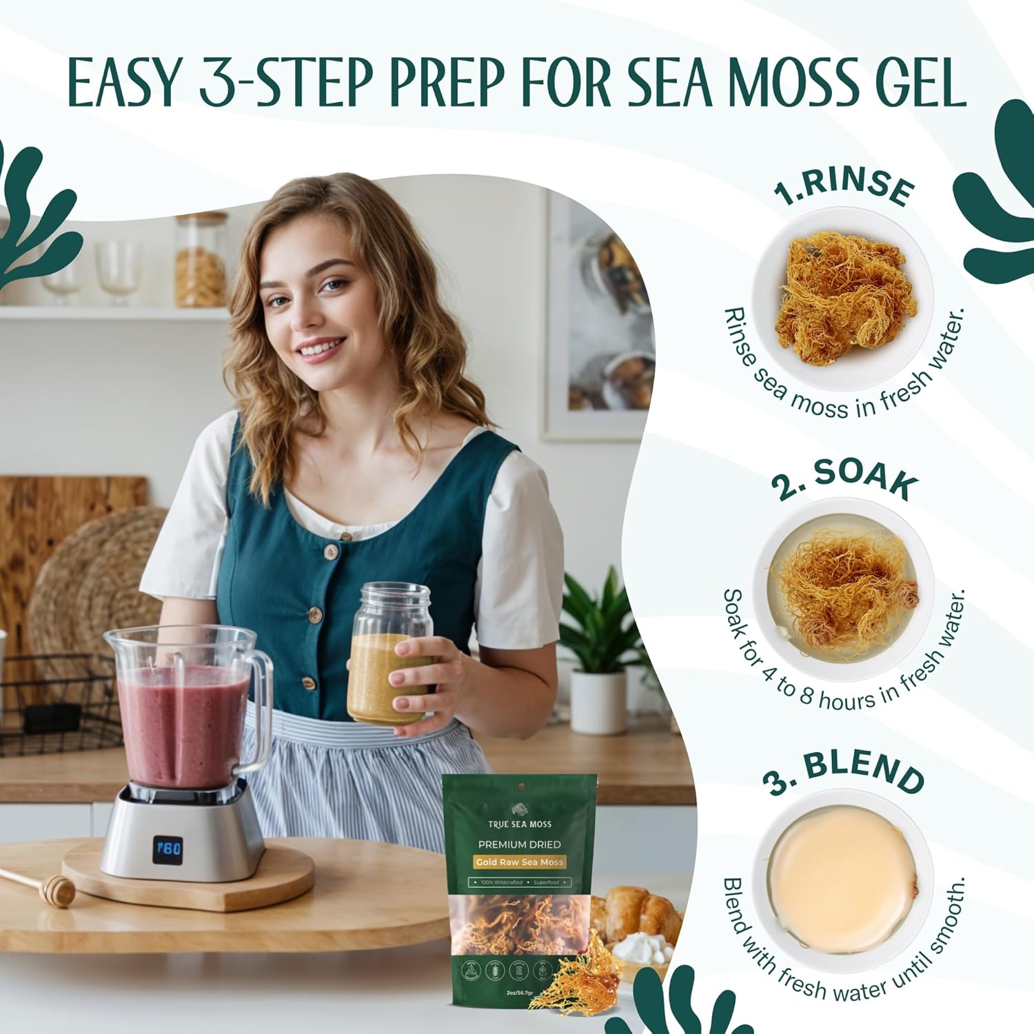 Trueseamoss Sea Moss Raw Gold - Organic Wildcrafted Irish Sea Moss For Digestion And Skin Health - Makes 200 Oz Of Gel - Sundried 16Oz : Grocery & Gourmet Food