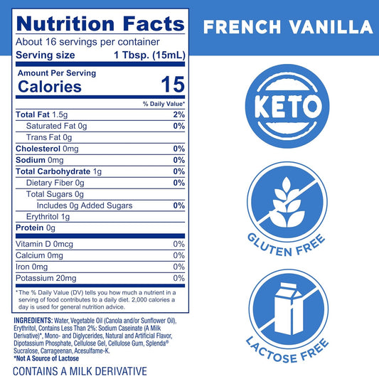 Splenda Sugar Free, Low Calorie French Vanilla Coffee Creamer, 8 Fl Ounces Each Bottle (Pack Of 12)