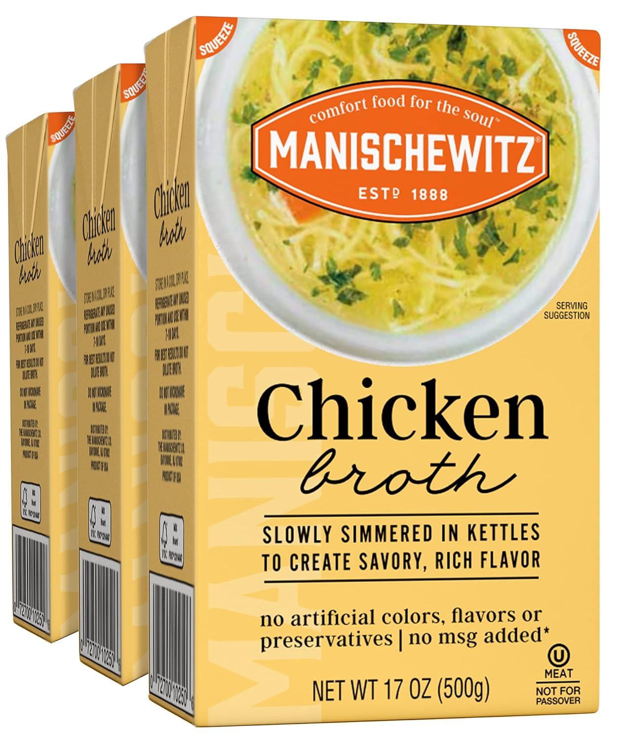 Manischewitz Chicken Broth 17oz (3 Pack), Flavorful, Kettle Cooked, and Slowly Simmered