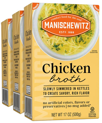 Manischewitz Chicken Broth 17oz (3 Pack), Flavorful, Kettle Cooked, and Slowly Simmered
