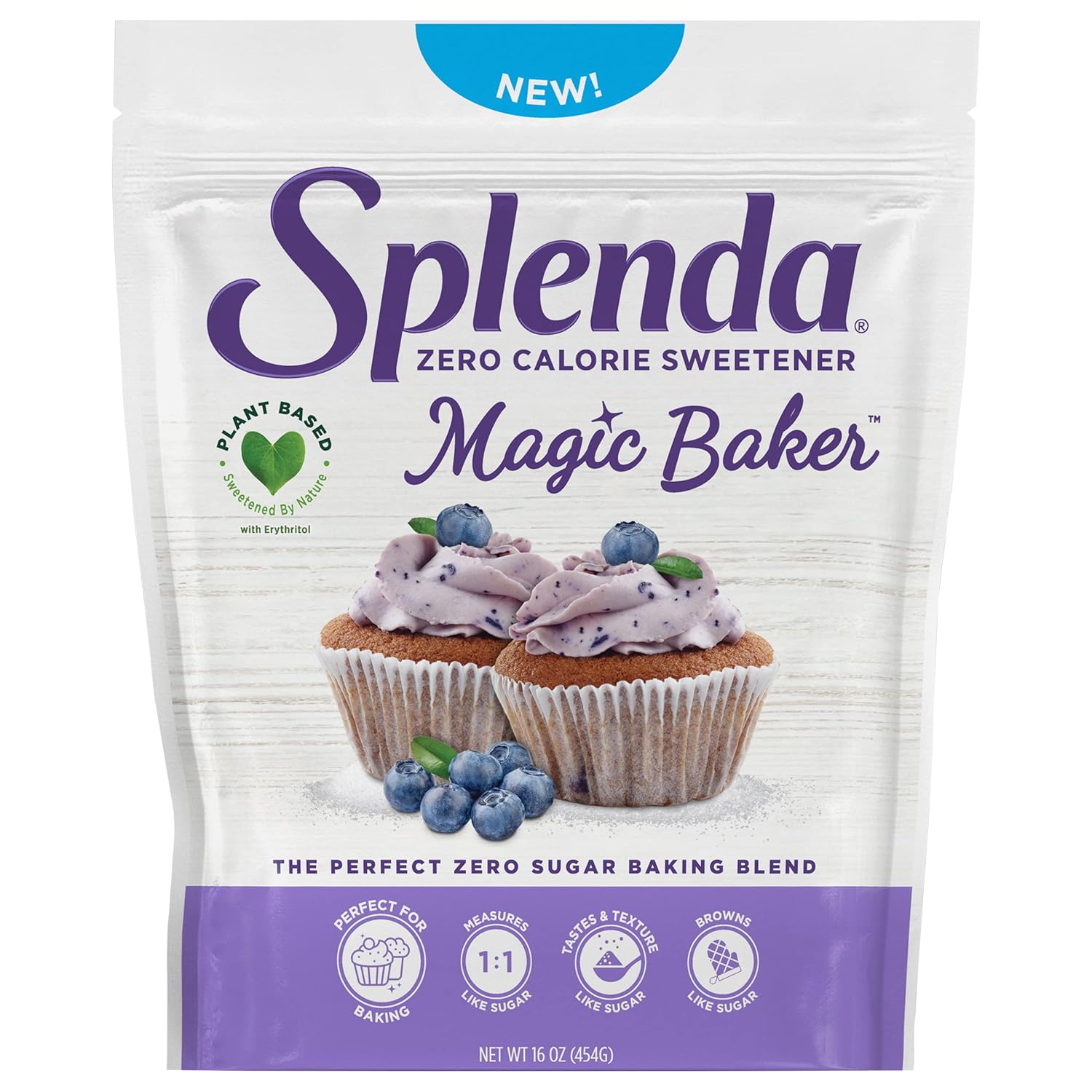 Splenda Magic Baker Zero Calorie Plant Based Granulated Baking Blend With Stevia, Erythritol And Allulose – Zero Sugar, Keto Friendly, 1Lb (16 Oz) Pouch (Pack Of 1), White