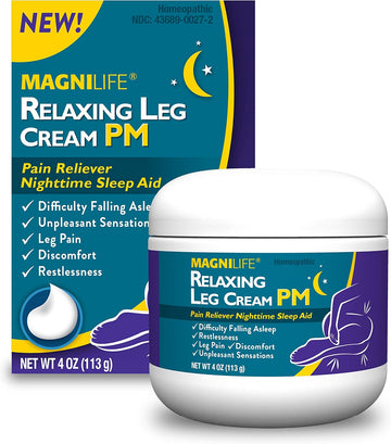 Magnilife Relaxing Leg Cream Pm, Deep Penetrating Topical For Pain And Restless Leg Syndrome Relief, Naturally Soothe Cramping, Discomfort, And Tossing With Lavender And Magnesium - 4Oz