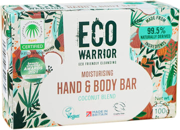 Eco Warrior Moisturising Body & Hand Soap Bar-Vegan, Cruelty Free, No Sls Or Parabens, Richly Nourishing Coconut Blend And Pure Essential Oils Including Vanilla-Natural, Eco Friendly Bar Of Soap, 100G