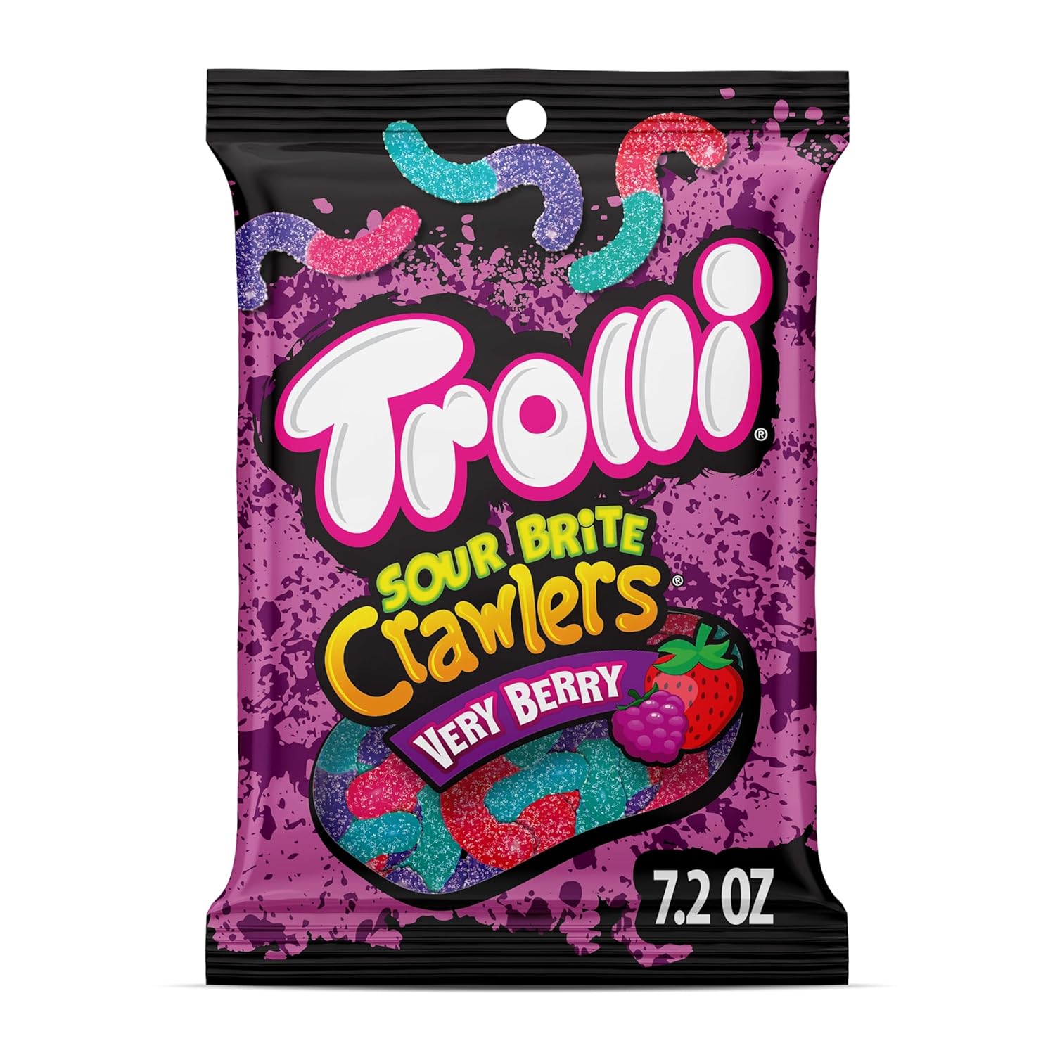 Trolli Sour Brite Crawlers, Candy, Very Berry, Sweet And Sour, Gummy Worms, Back To School Sweet Treat, 7.2 Oz