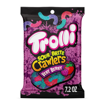 Trolli Sour Brite Crawlers, Candy, Very Berry, Sweet And Sour, Gummy Worms, Back To School Sweet Treat, 7.2 Oz