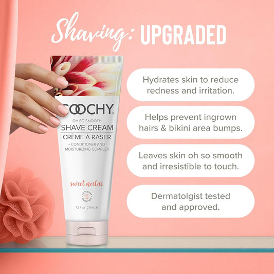Coochy Shave Cream - Moisturizing Shave Lotion - Gentle Intimate Shaving Cream - For Bikini Area, Underarms, Legs & More - Rash-Free, Hydrating Formula - Sweet Nectar, 3.4 Oz