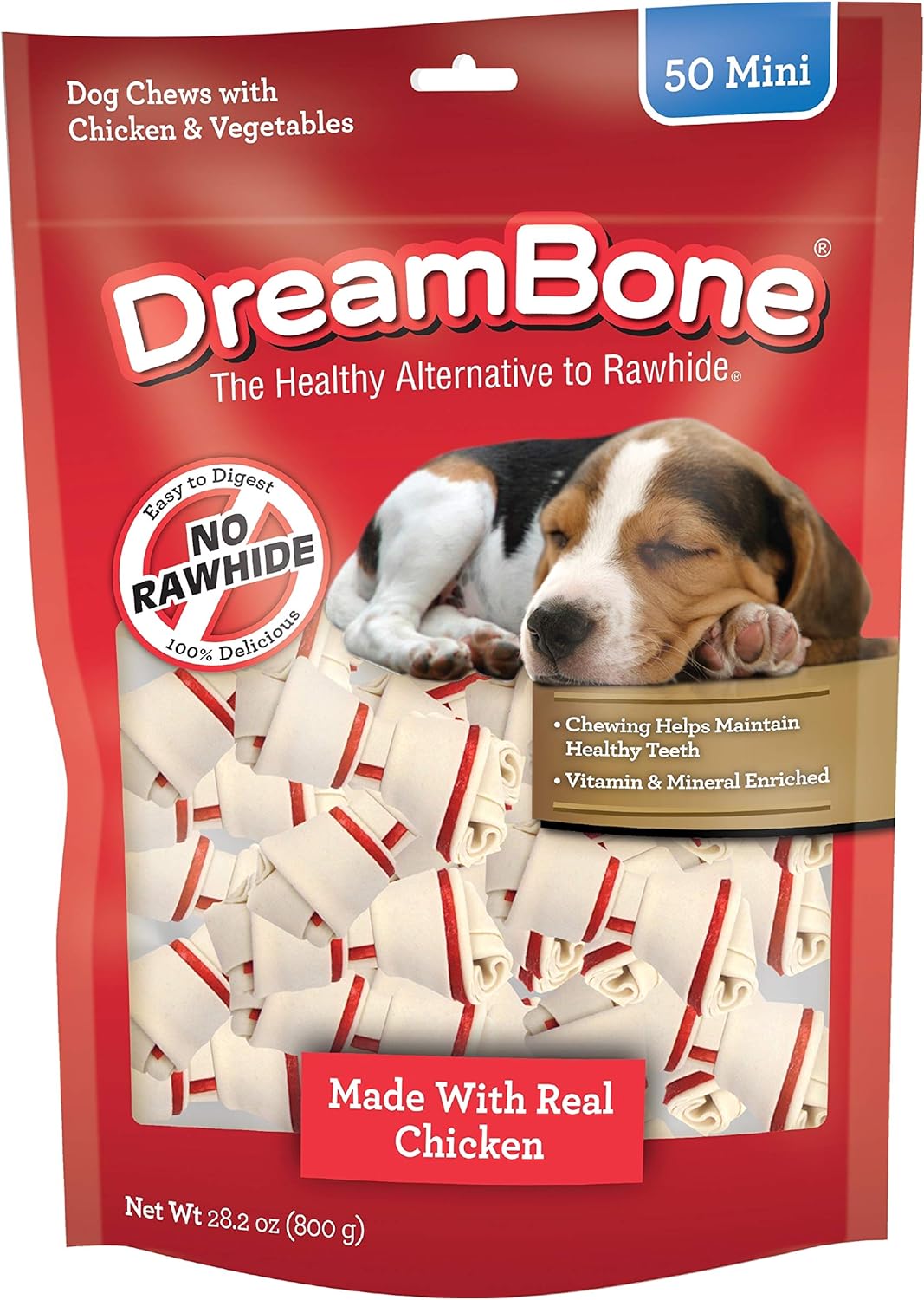 DreamBone Mini Chew, Made with Real Chicken & Vegetables, Rawhide Free Chews For Dogs, 50 Count