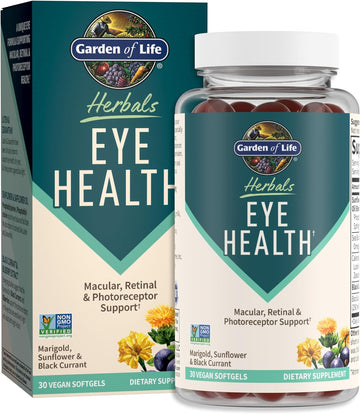Garden of Life Herbals Eye Health Supplement with Sunflower & Safflower Oil, Lutein, Zeaxanthin & Black Currant for Dry Eyes & Healthy Vision Support – Non-GMO, Gluten-Free, Berry Flavor, 30 Servings