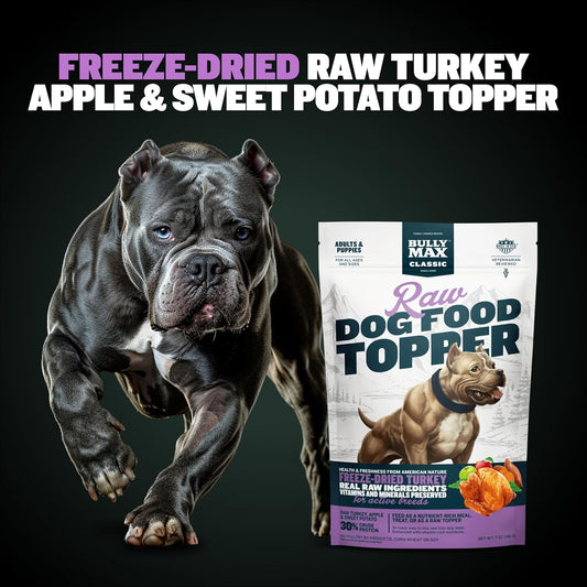 Bully Max Freeze-Dried Raw Dog Food Toppers For Puppies And Adult Dogs - Turkey With Real Fruits & Veggies - Natural Meal Enhancers With Vitamins & Minerals - Feed As Puppy Treat Or Dog Meal