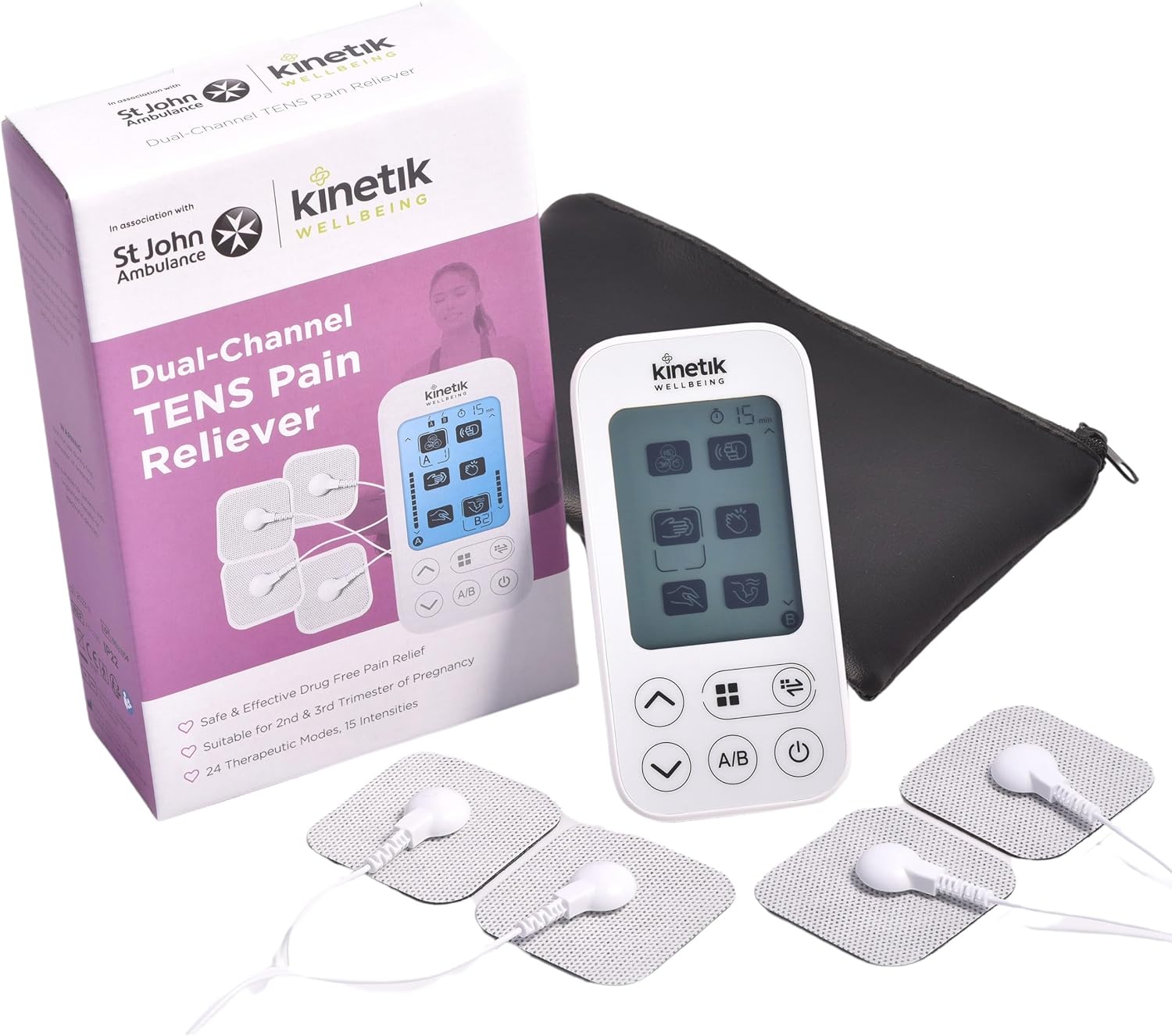 Kinetik Wellbeing Tens Replacement Pads (Ad-2126) Pack Of 4 - Electrode Pads For Muscle Pain Relief, Ems Tens Machine Unit Ecg Electrodes For Back Pain Relief – In Association With St John Ambulance