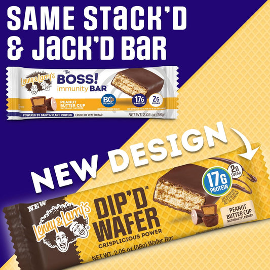 Lenny & Larry's The BOSS! Immunity Bar, Peanut Butter Cup, 17g Dairy & Plant Protein, Probiotics, Box of 12