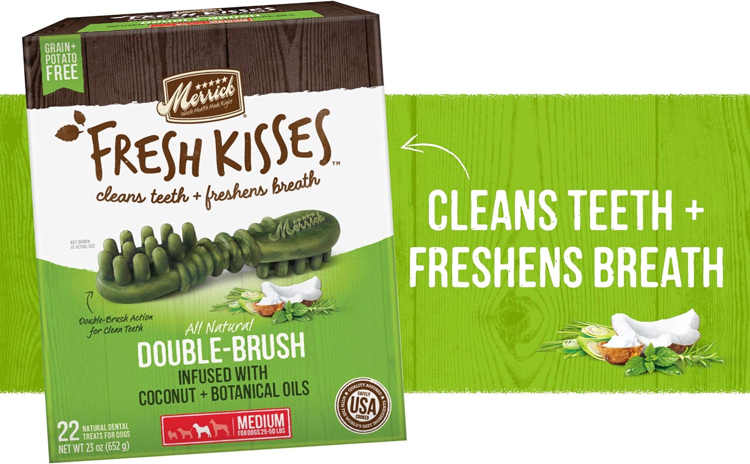 Merrick Fresh Kisses Natural Dental Chews Infused With Coconut And Botanical Oils For Medium Dogs 25-50 Lbs - 30 ct. Box