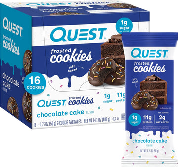 Quest Nutrition Frosted Cookies Twin Pack, Chocolate Cake, 1G Sugar, 11G Protein, 2G Net Carbs, Gluten Free, 16 Cookies