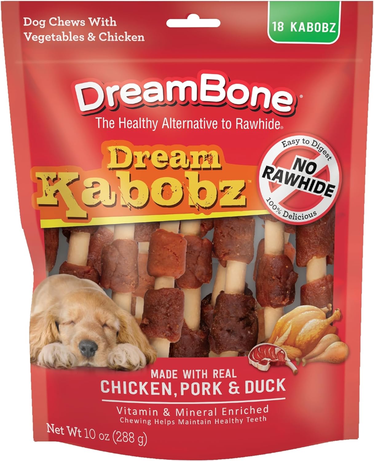 Dreambone Dream Kabobz, Rawhide Free Dog Chew Sticks Made Made With Real Chicken And Vegetables, 18 Count