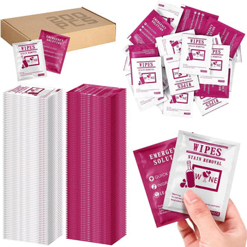 200 Pcs Stain Remover Wipes Individual Wrapped Wipes Stain Remover Mini Stain Remover Wipes for Clothes Fabric Laundry Stain Carpet Baby Messy Eater Car Seat Upholster (Pink)