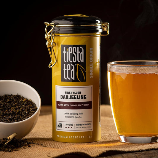 Tiesta Tea - First Flush Darjeeling Black Tea | Single Origin Premium Black Loose Leaf Tea From India | 100% Pure Unblended High Caffeinated Tea | Hot Or Iced Tea & Up To 50 Cups - 4Oz Refillable Tin