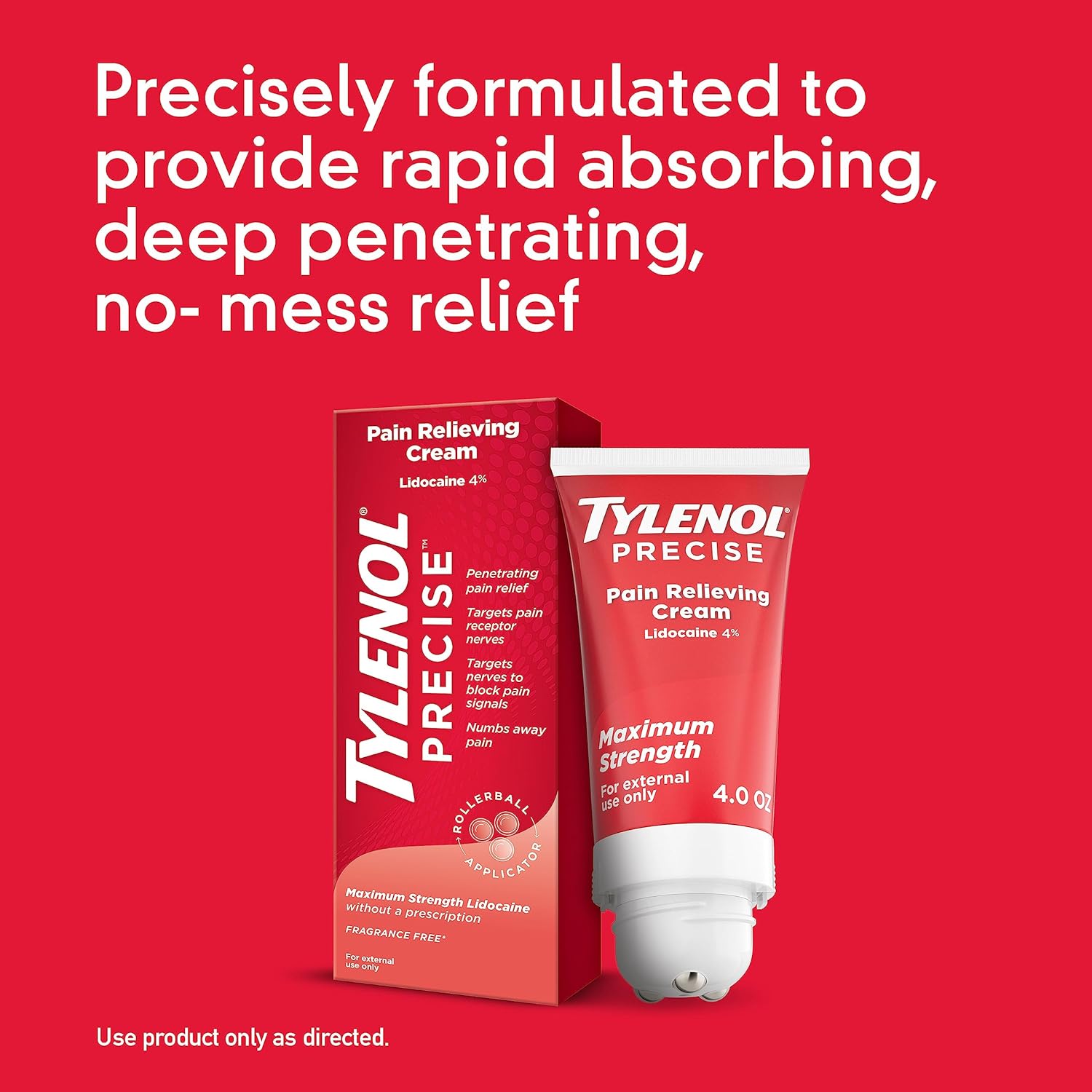 Tylenol Maximum Strength 4% Lidocaine Pain Relieving Cream for Back, Knee & Joints - Penetrating, Fragrance Free, 4oz : Health & Household