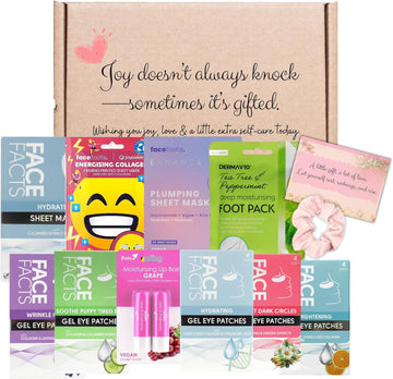 Relaxation Spa Gift Set For Women & Teens - 5X Eye Patches (4 Pairs Each) , 1X 2 Sheet Masks, 1X 3 Sheet Masks + 1X Single, 1X Foot Mask, Lip Balm, Gift Box & Card - Self Care Kit, Pamper Gift Set
