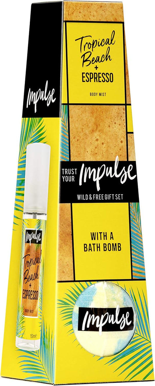Impulse Wild And Free Fragrance Gift Set With Topical Beach And Expresso Body Mist And Bath Bomb