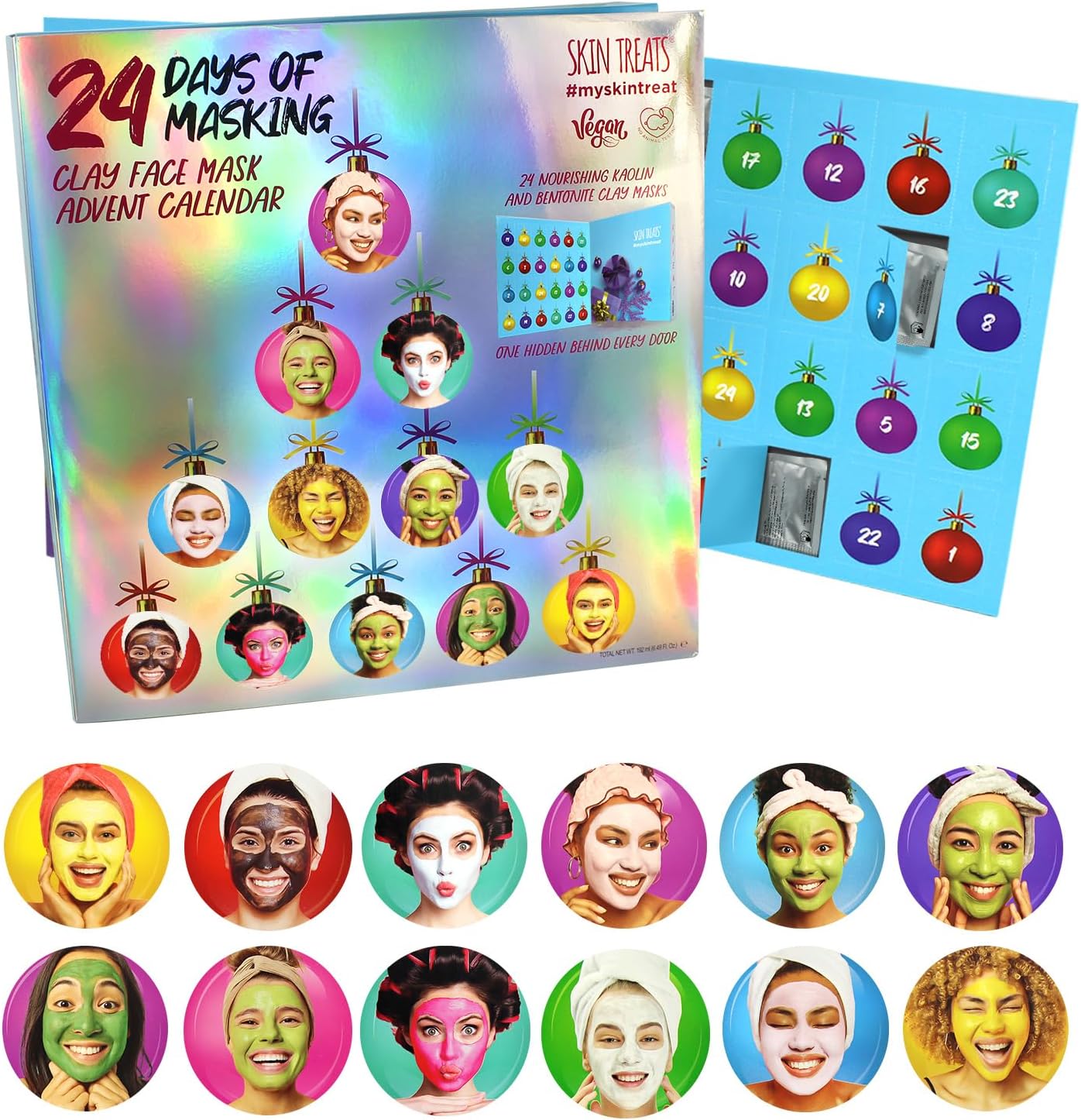 Skin Treats 24 Days Of Masking Advent Calendar | 24 Clay Masks | Skincare Advent Calendar | Bentonite & Kaolin Clay | Refreshing & Rejuvenating | Vegan | Not Tested On Animals