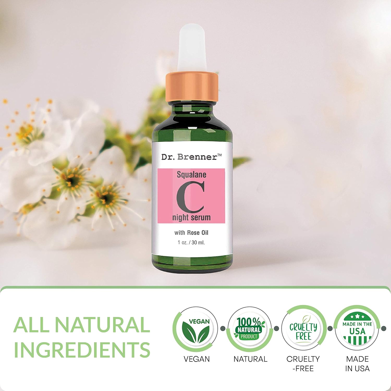 Vitamin C Serum (Tetrahexyldecyl Ascorbate) Night Oil Treatment With Squalane And Pure Rose Oil For Firmer, Glowing Skin, Natural Moisturizing Skin Oil By Dr. Brenner 1 Oz