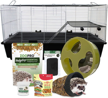 Exotic Nutrition Hedgehog Home & Starter Package - Includes Durable Cage, Exercise Wheel, Healthy Food, Natural Treat, Multi-Vitamin & Hideout