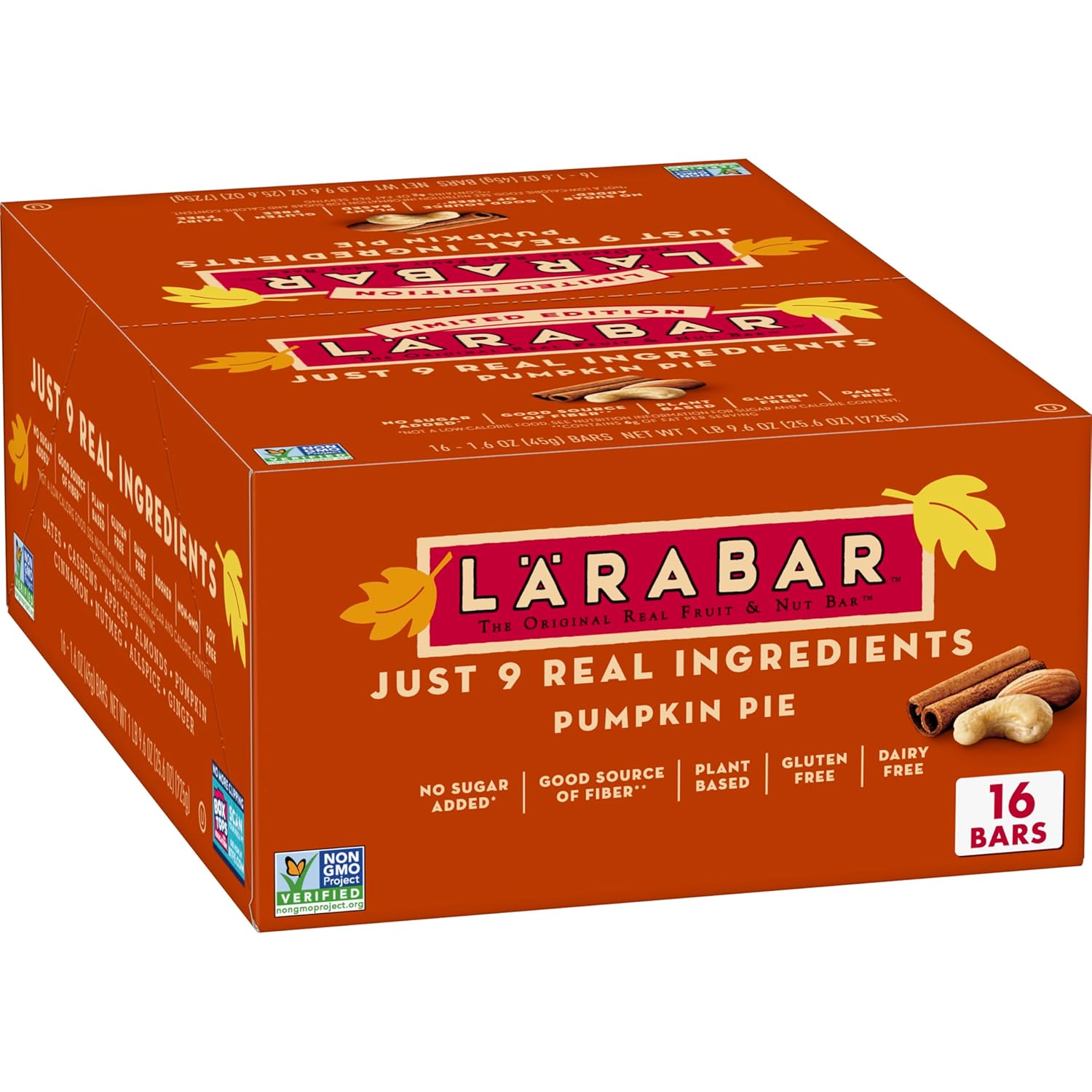 Larabar Limited Edition Pumpkin Pie, Gluten Free Vegan Fruit & Nut Bars, 16 Bars, 25.6 Oz Box