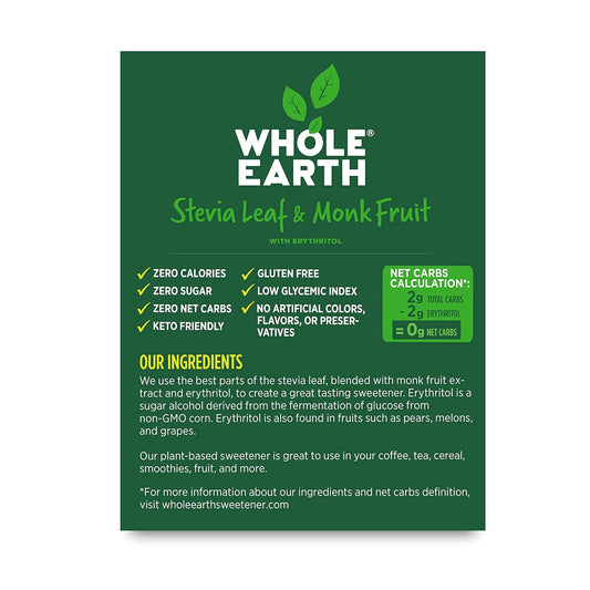 Whole Earth Sweetener Co. Nature Sweet Stevia & Monk Fruit Sweetener, Erythritol Sweetener, Stevia Packets, Sugar Substitute, Natural Sweetener, 40-Count