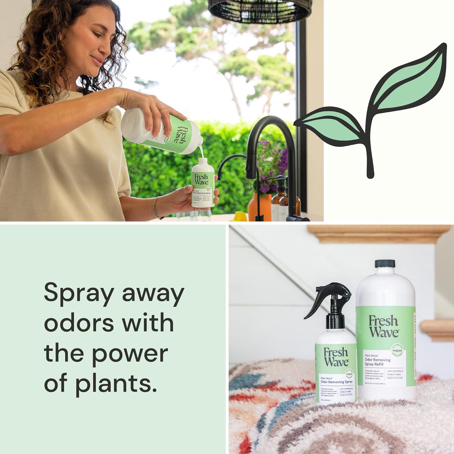 Fresh Wave Odor Eliminator Spray & Air Freshener Refill, 32 fl. oz. | Original Scent Spray Refills For Up To 4 8oz. Spray Bottles | Safer Odor Relief | Natural Plant-Based Odor Eliminator : Health & Household