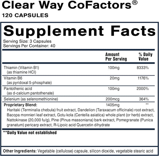 Quicksilver Scientific Clear Way Cofactors - Body Detox Cleanse Support With Vitamin B1, Dandelion Extract, Quercetin & Nattokinase Enzyme - Antioxidant Cleanse To Support Gut Health (120 Capsules)