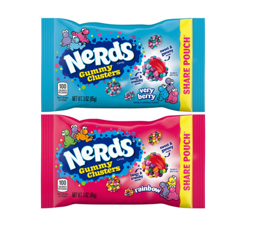 Bundle Of Nerds Gummy Clusters Candy, Rainbow & Very Berry, 3 Ounce Pouches (24 Count)