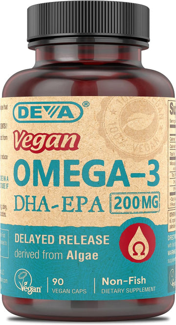 DEVA Nutrition Vegan Omega-3 DHA-EPA, from Micro Algae, Delayed Release, 90 Vegan Capsules, 1-Pack