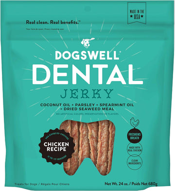 Dogswell Dog Dental Care Treats Made In Usa Only, Grain Free Chicken Jerky Dog Treats, 24Oz Bag