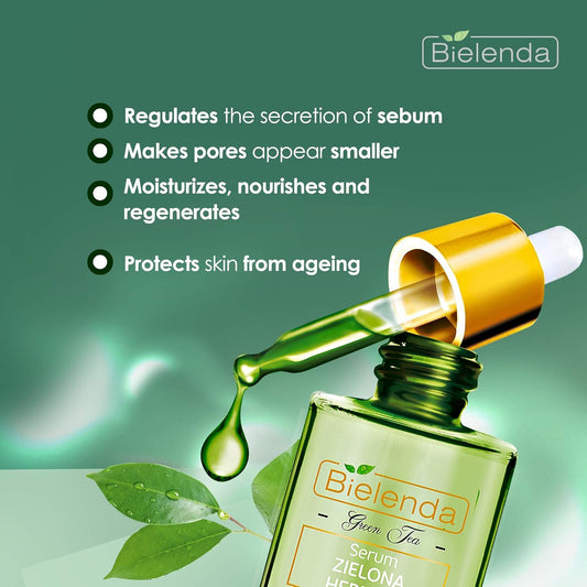 Bielenda Green Tea - Anti-Blackhead Anti-Acne And Skin Renewal Effect Reduce Visibility Of Pores Regulates The Secretion Of Sebum Makes Pores Appear Smaller-Green Tea Face Serum - 15 Ml