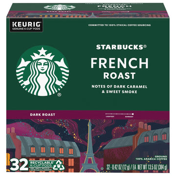 Starbucks Coffee K-Cup Pods, French Roast, Dark Roast Coffee, Notes Of Dark Caramel & Sweet Smoke, Keurig Genuine K-Cup Pods, 32 Ct K-Cups/Box (Pack Of 1 Box)