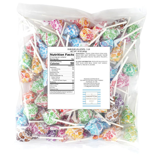 Dum Dums Original Mix Lollipops, 1 Lb Bag (60 Pieces Approx.), Gluten Free Hard Candy, Assorted Flavors, Individually Wrapped Lollipops, The Hampton Popcorn & Candy Company
