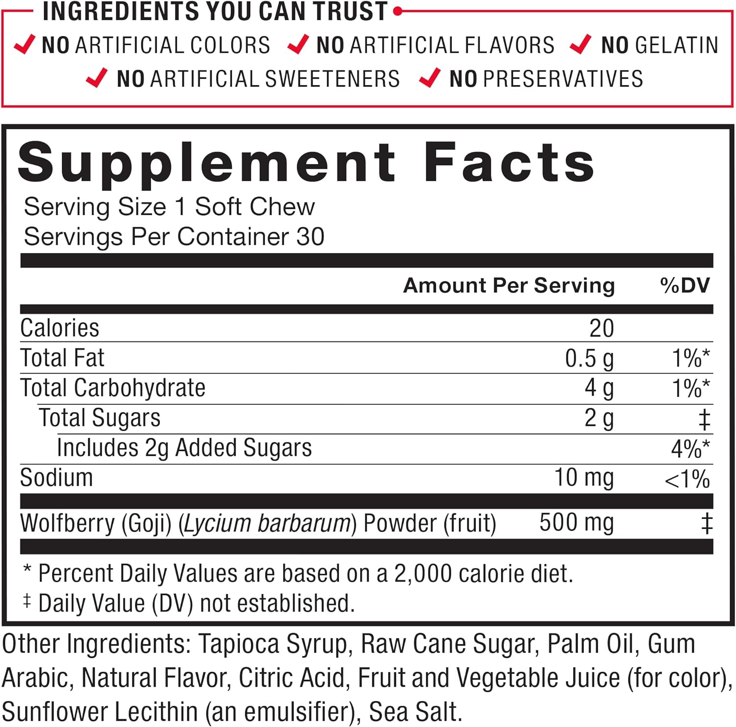 FORCE FACTOR Goji Berry Soft Chews Superfood Antioxidants Supplement to Support Healthy Eyes and Skin, Immune Health, and Inflammation, Non-GMO, Gluten-Free, & Vegan, Goji Berry Flavor, 30 Soft Chews