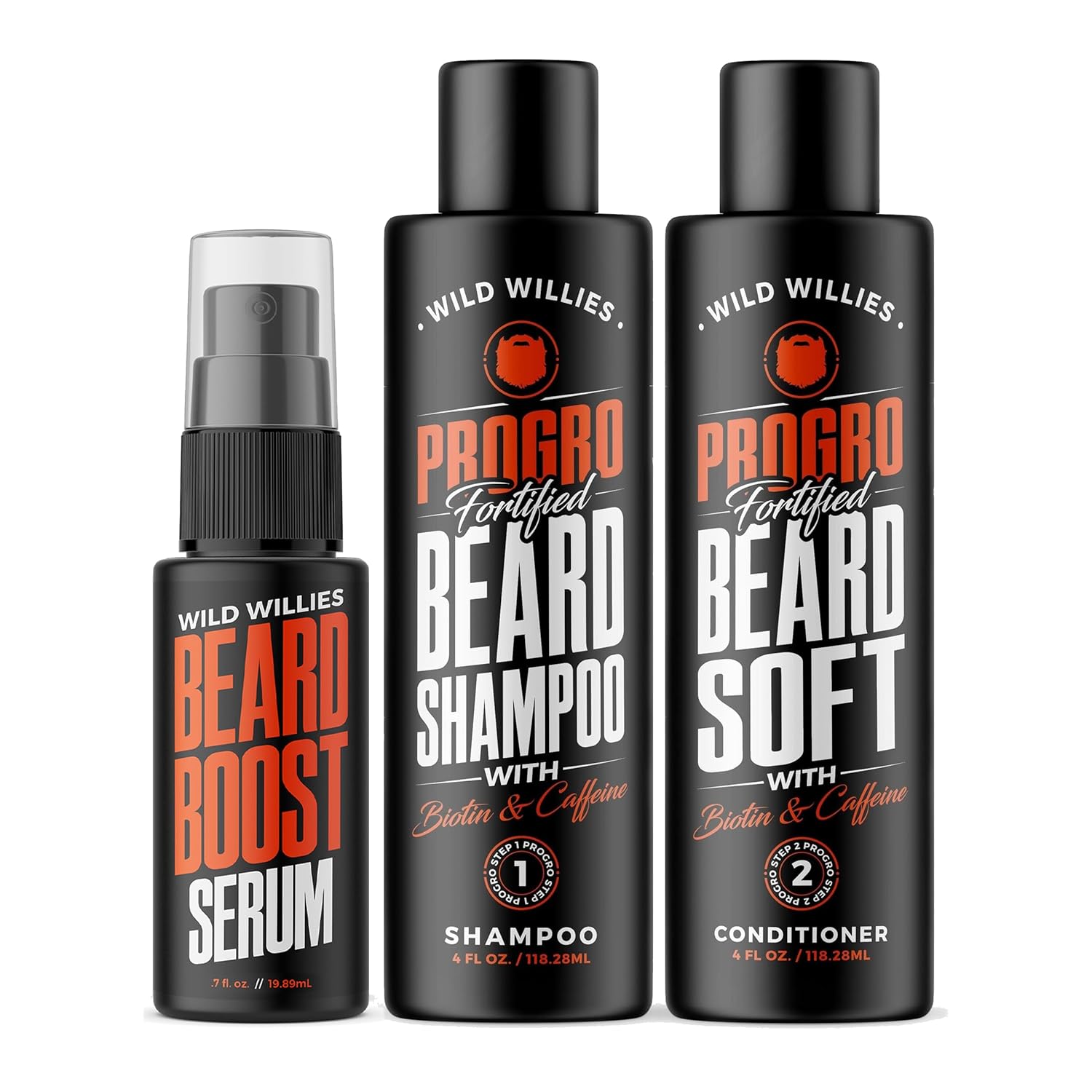 Wild Willies Beard Care Kit, Biotin Fortified Shampoo And Conditioner With Caffeine, Two 4-Oz Bottles, Promotes Healthy Beard Growth