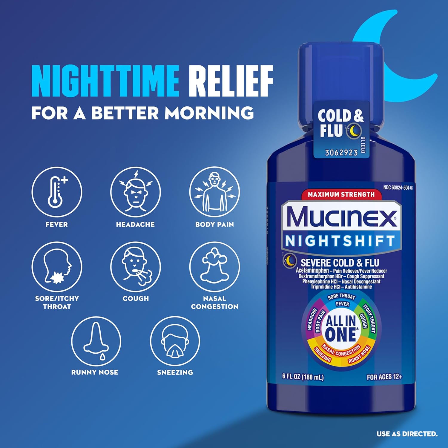 Mucinex Fast-Max Cold and Flu & Nightshift Severe Cold and Flu Medicine for Adults, Over-the-Counter Medication Combo Pack for Sore Throat Relief, Decongestant, Cough & Cold Medicines, 2 x 6 Fl Oz : Health & Household