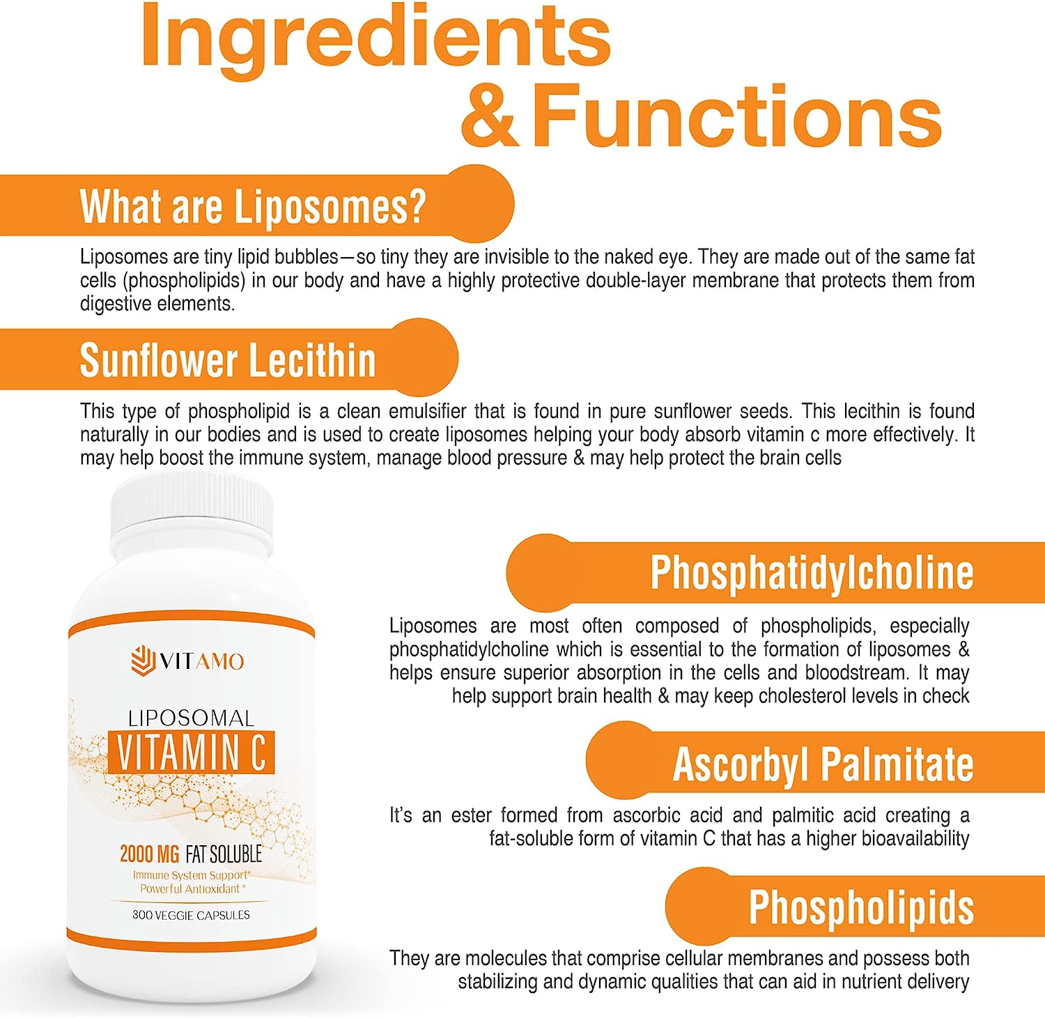 Liposomal Vitamin C 2000mg | Superior Delivery System | 300 Capsules Immune Support & Collagen Booster | High Absorption Ascorbic Acid, High Dose Vitamin c, Zero Soy, 100% Non–GMO : Health & Household