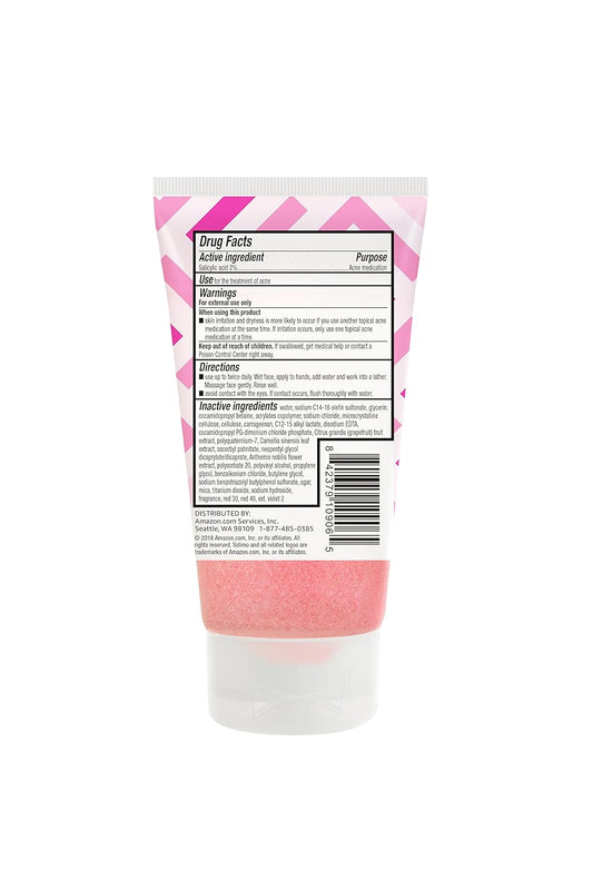 Amazon Brand - Solimo Oil-Free Pink Grapefruit Facial Scrub, 2% Salicylic Acid Acne Medication, Dermatologist Tested, 4.2 Fl Oz (Pack Of 1)