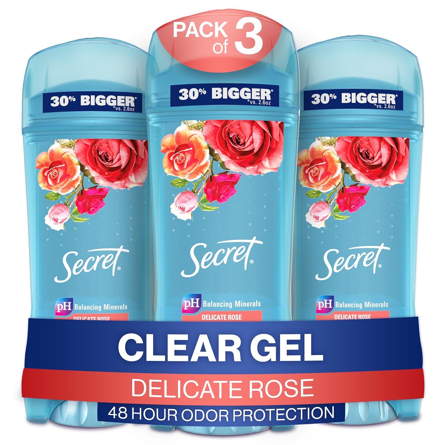 Secret Antiperspirant And Deodorant Women, Delicate Rose Scent, Clear Gel 3.4 Oz (Pack Of 3)