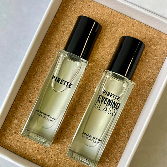 Pirette Mini Fragrance Oil Roll On Duo Set Evening Glass Fragrance Oils, Beach-Inspired, Long Lasting Perfume Oil Set, Travel Size Perfume, 2 X 0.25 Fl Oz