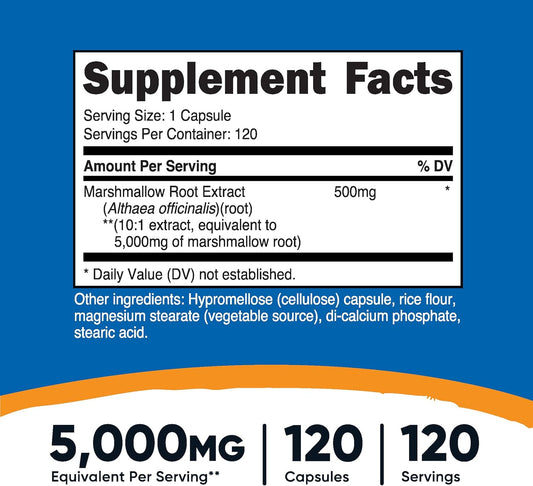 Nutricost Marshmallow Root 5000Mg Equivalent, 120 Vegetarian Capsules - Gluten Free & Non-Gmo - From 500Mg Of 10:1 Extract