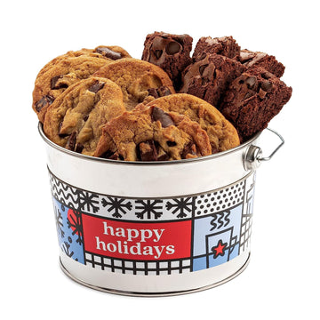 David’S Cookies Happy Holiday Assorted Cookies Bucket Sampler – 1.3Lbs Assorted Gourmet Cookies With Chocolate Chip Brownies And Chocolate Chunk Cookies Tin Bucket, Ideal Gift For Christmas Holidays