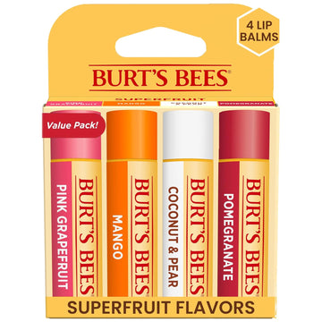 Burt'S Bees Lip Balm Mothers Day Gifts For Mom - Pink Grapefruit, Mango, Coconut & Pear, And Pomegranate, Lip Moisturizer With Beeswax, Tint-Free, Natural Origin Lip Treatment, 4 Tubes, 0.15 Oz